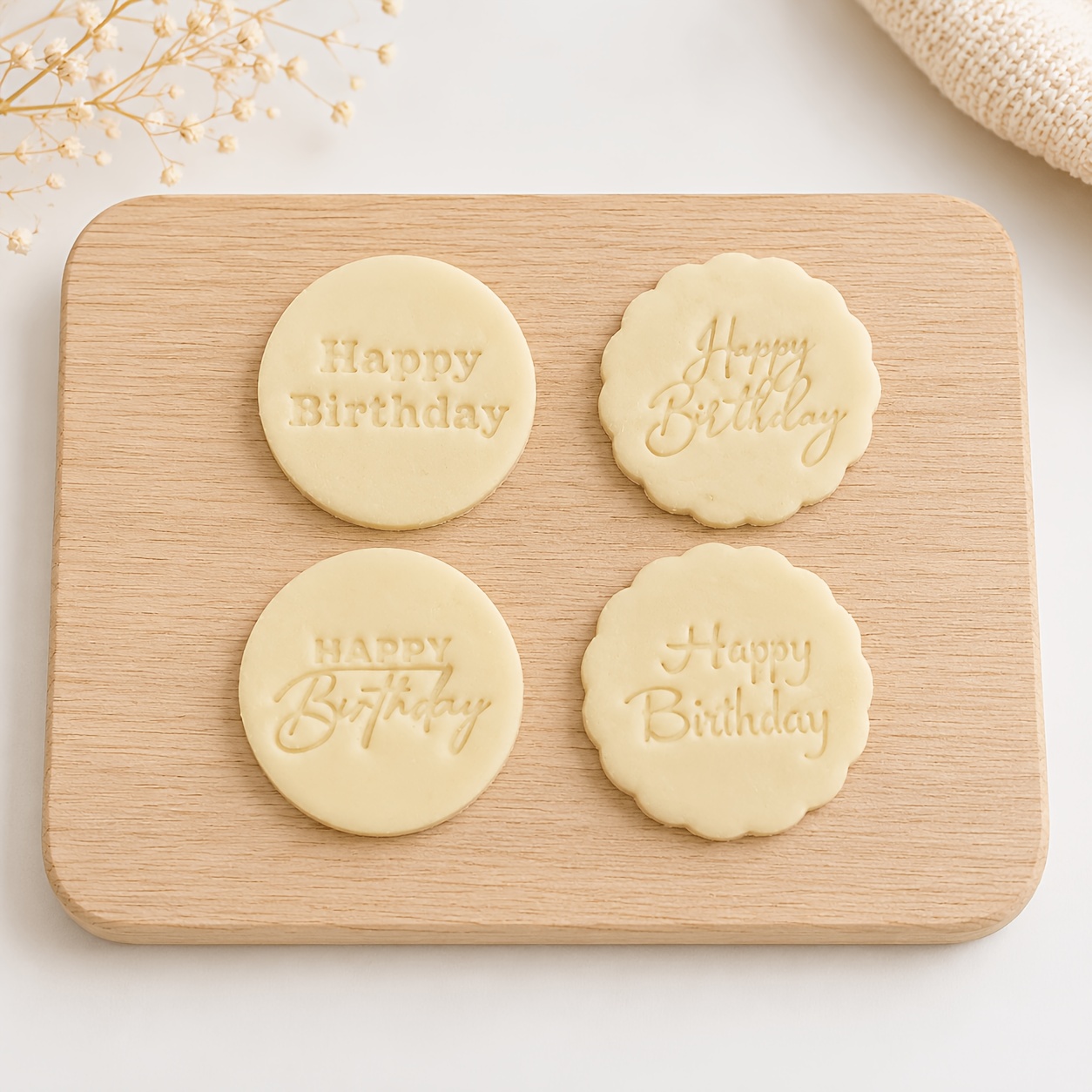Happy Birthday Pattern Round Polymer Clay Cutter and Stamp Set