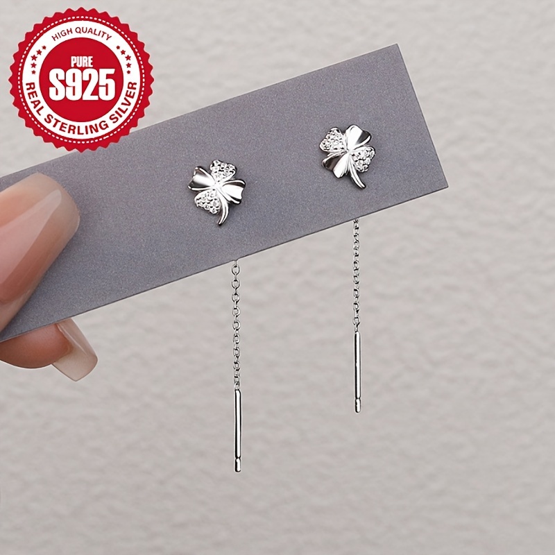 

Long Clover-shaped Silvery Earrings For Women, Simple And Stylish, Suitable For Parties, Vacations, And , Gifting, Low Allergy, 2 Pieces, Silvery Weight 1.1g