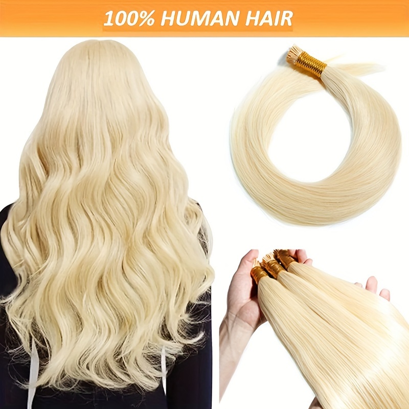 

Straight I Tip Human Hair Extensions, 100% Remy Hair, Women's Pre-bonded Keratin Stick/i Tips, Seamless Fusion Blonde Extensions, 100 Strands 100g, Adds Length & Volume