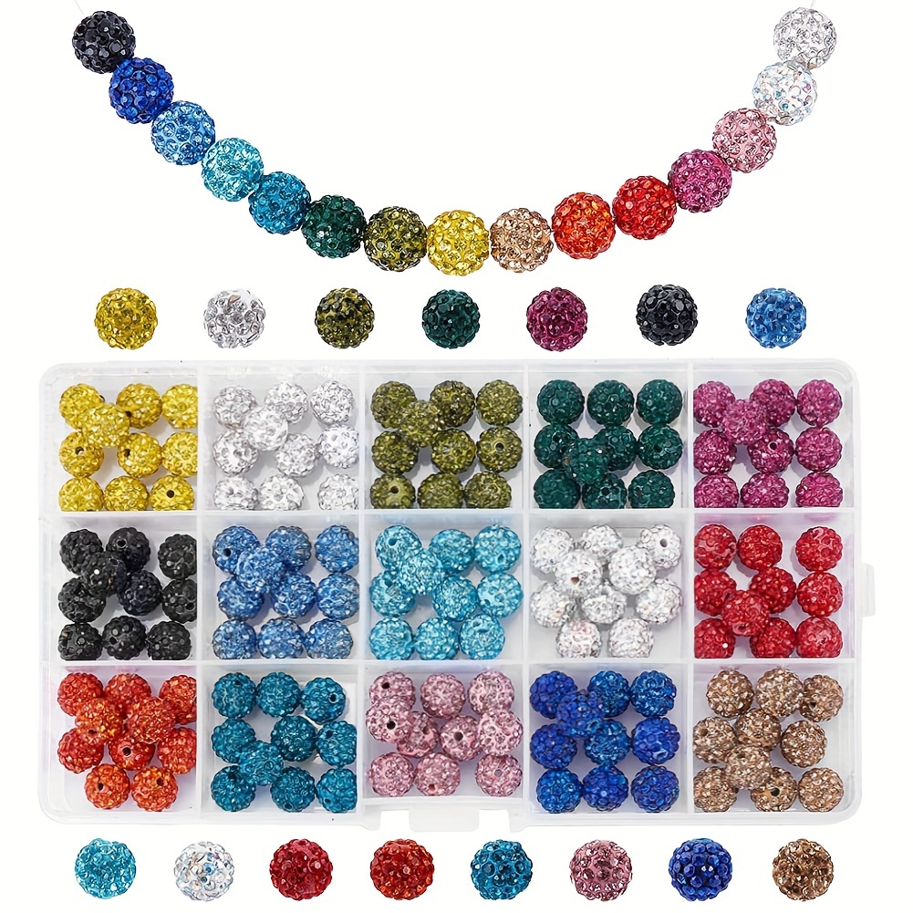 

120 Pcs 15 Colors Rhinestones Beads Kit, 10mm Disco Ball Shape Beads, For Bracelet Necklace Earrings Jewelry Making