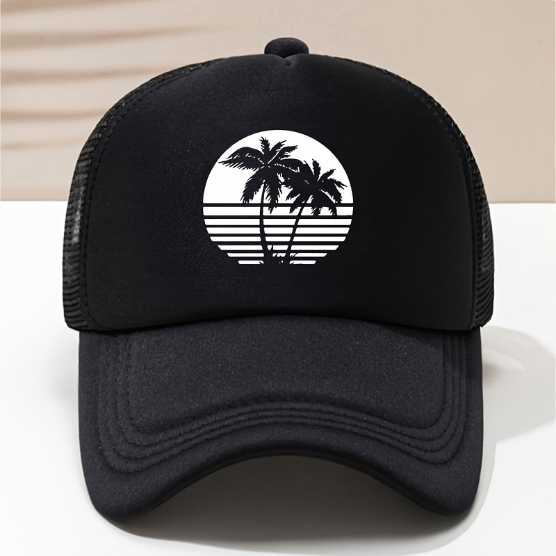 

Makefge Men's Breathable Mesh Baseball Cap With Coconut Tree Print - Lightweight, Sun-protective Trucker Hat For Outdoor Sports & Vacation