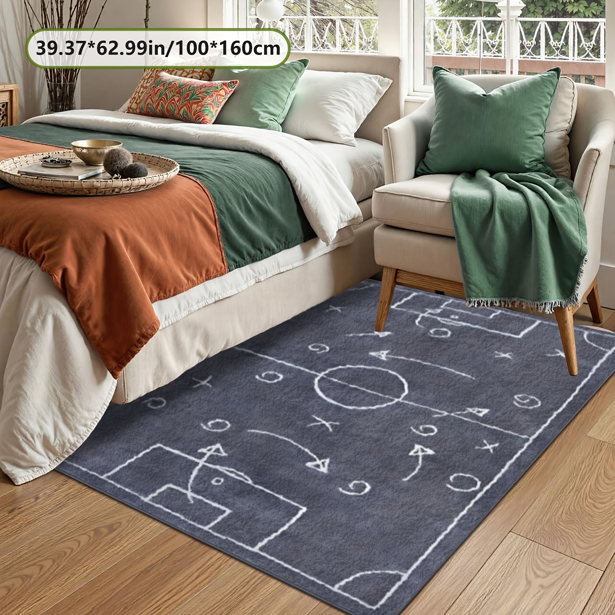 TEMU 2d Flat, Soft Plush + Dotted Plastic Backing Soccer Field Pattern Printed Rug, 2d Printing Rug, Soft And Shed-resistant, Decor Carpet, Living