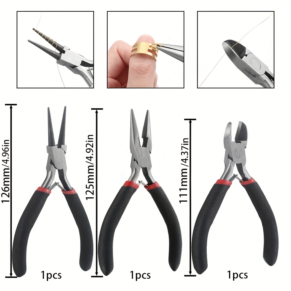 E-shop 3-teiliges Schmuckzangen-Set, Edelstahl-Bastelwerkzeuge, mit runder Spitze, Spitze und schräger Spitze, für Perlenarbeiten und Metallarbeiten