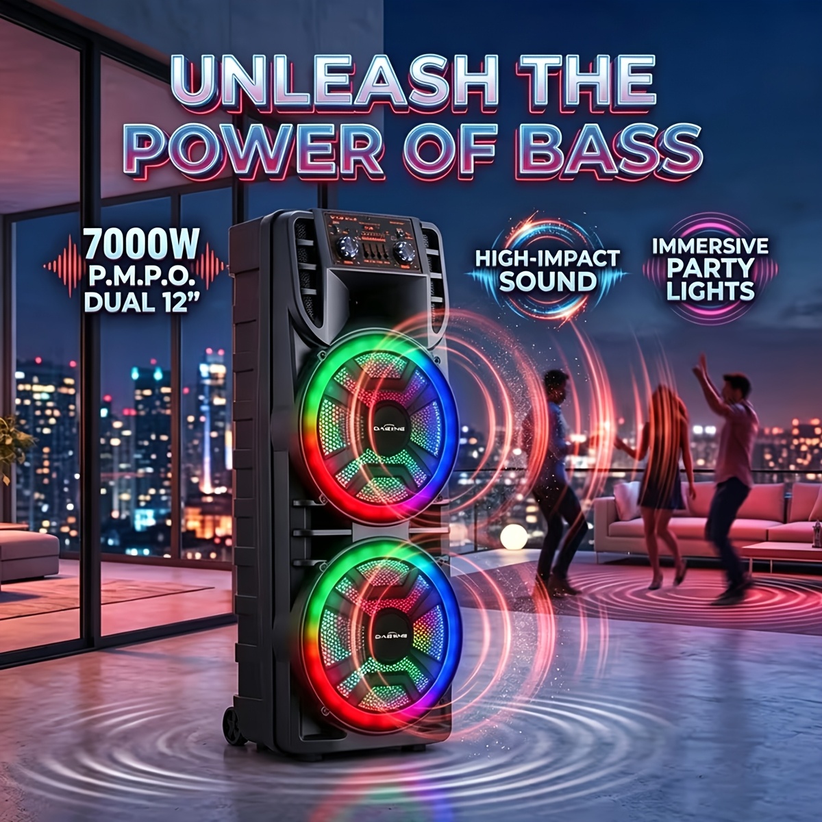 7000W Portable Wireless Speaker with RGB Party Lights