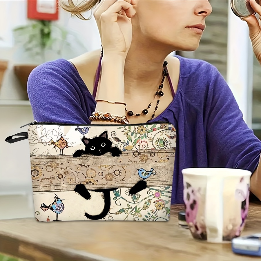 

Vintage Cat Print Carry-on Bag Zipper Lightweight Makeup Bag Multifunctional Cosmetic Bag