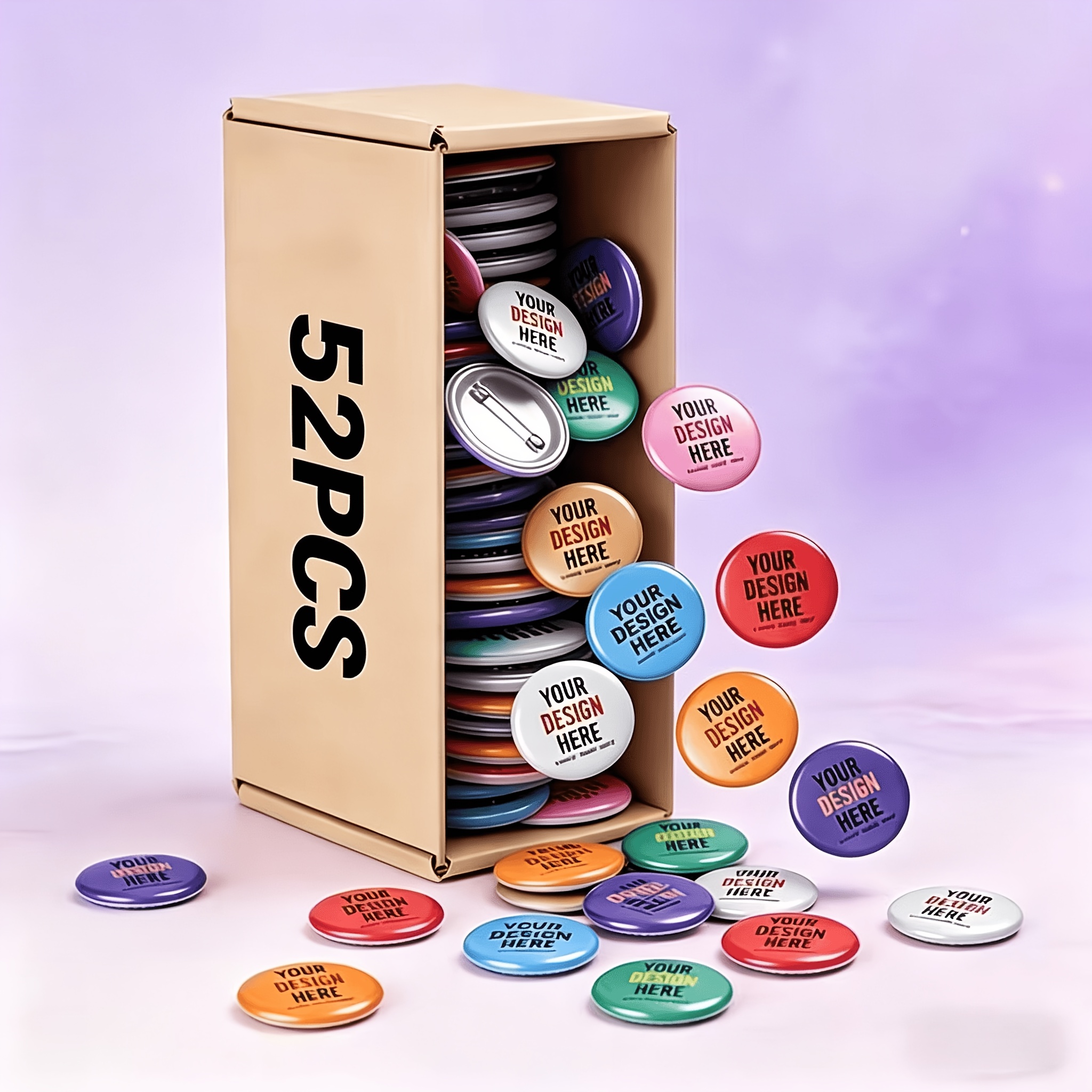 TEMU 52pcs Metal Badge Custom Buttons, Personalized Photos/logos/text. Pure Text Version . Heavy-duty Construction With . Color And Shape