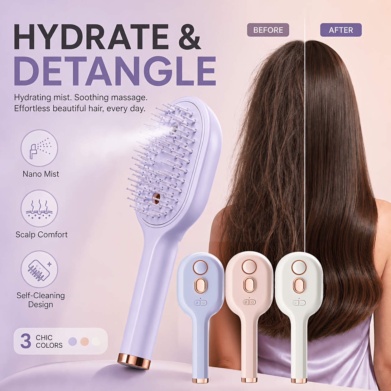 TEMU Christmas Gift, 2026 Upgraded Portable Nano Mist Electric Massage Comb With Retractable Teeth, Usb Rechargeable Air-cushion Scalp Massager Brush
