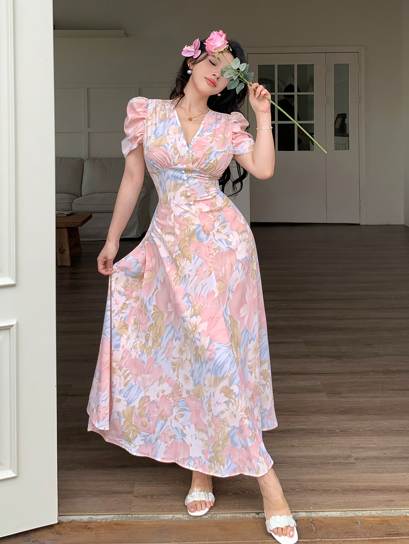 womens french inspired a line maxi dress soft Temu Mauritius