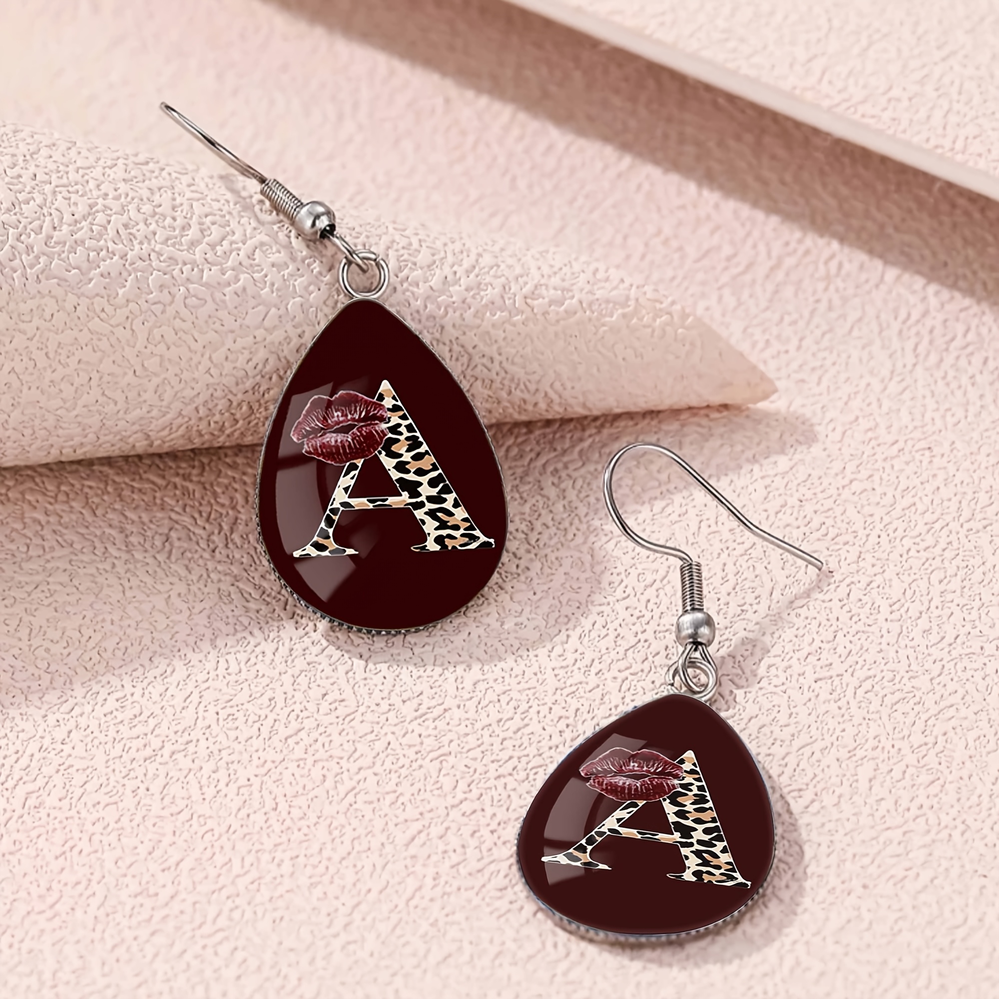 Women's Burgundy Leopard Print Teardrop Earrings, Classic Style