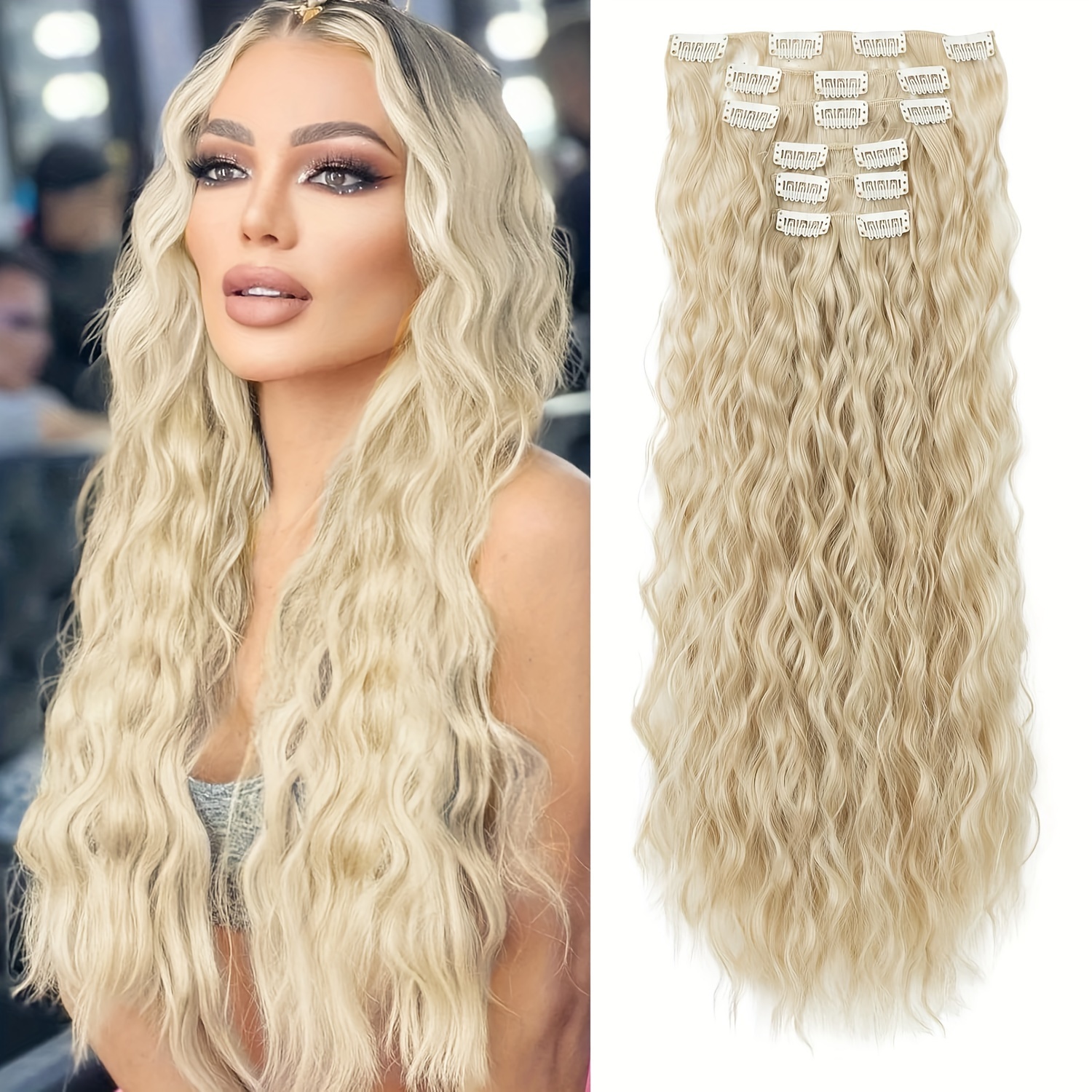 6pcs clip in hair extensions i6 55cm long mermaid wavy synthetic basics hairpieces     style for women details 0