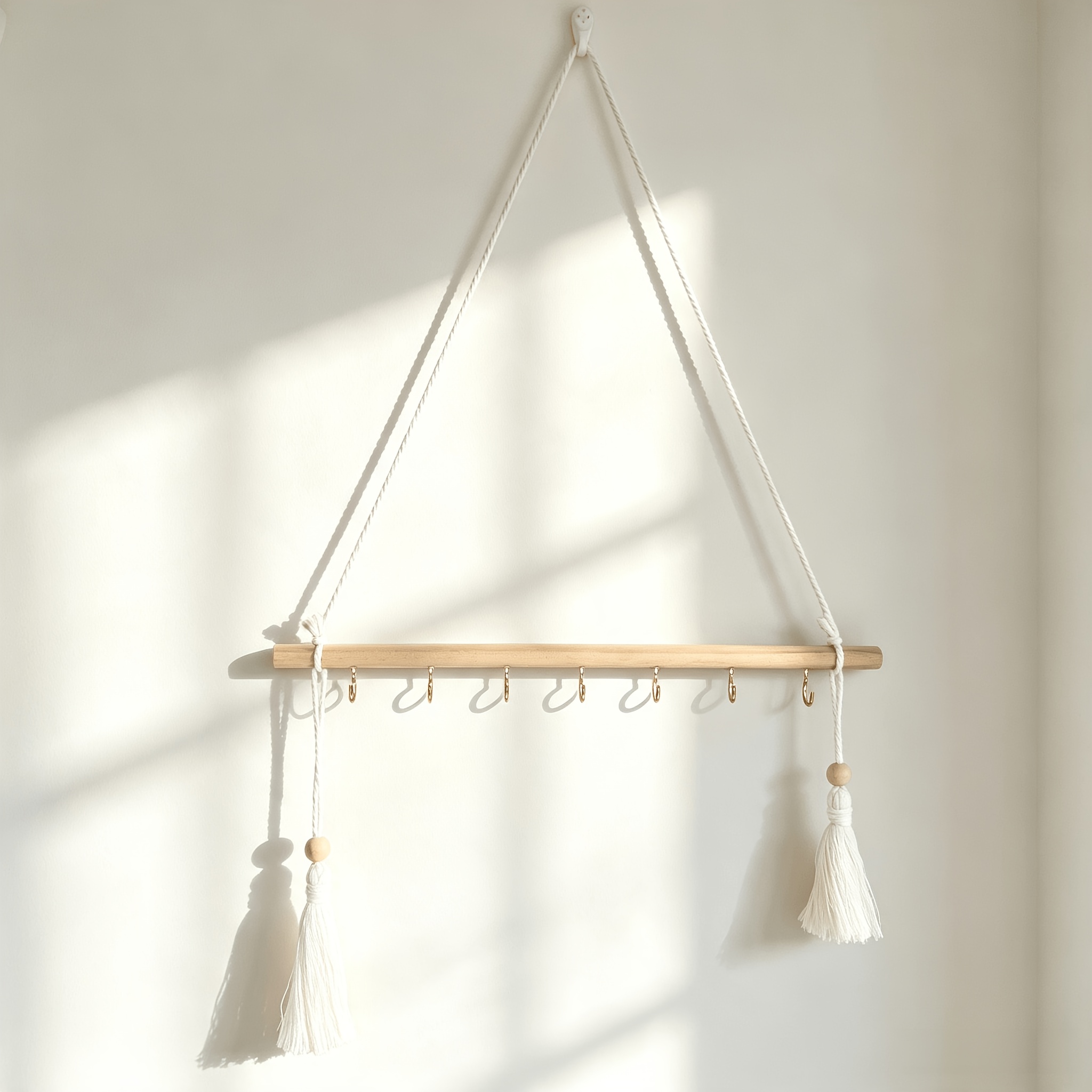 TEMU 1pc Boho Macrame Wall Hanging Jewelry Organizer With 7 , Wooden Tassel Necklace Holder, Minimalist Bohemian Wall Decor For Bedroom, Vanity,