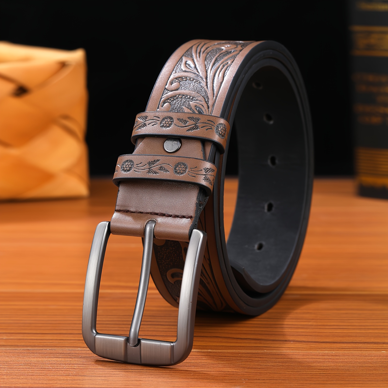 Image of Men's Brown Fashion Printed Casual Pin Belt
