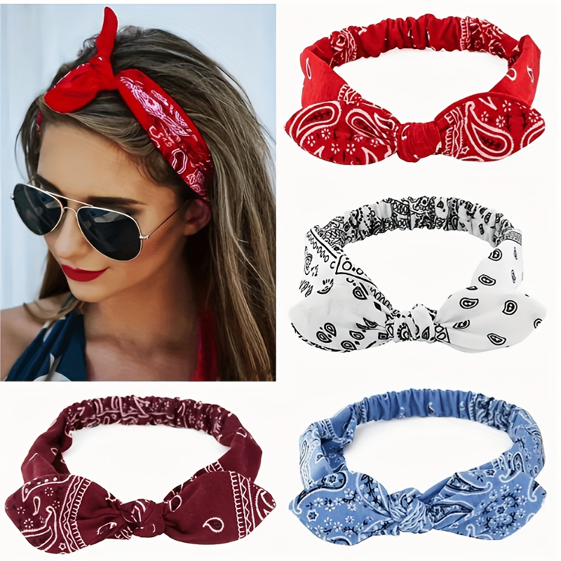 

Bohemian Style Cotton Cloth Wire Headbands, Women's Flexible Rabbit Ear Knot Hairbands, Elastic Assorted Colors Hair Accessories