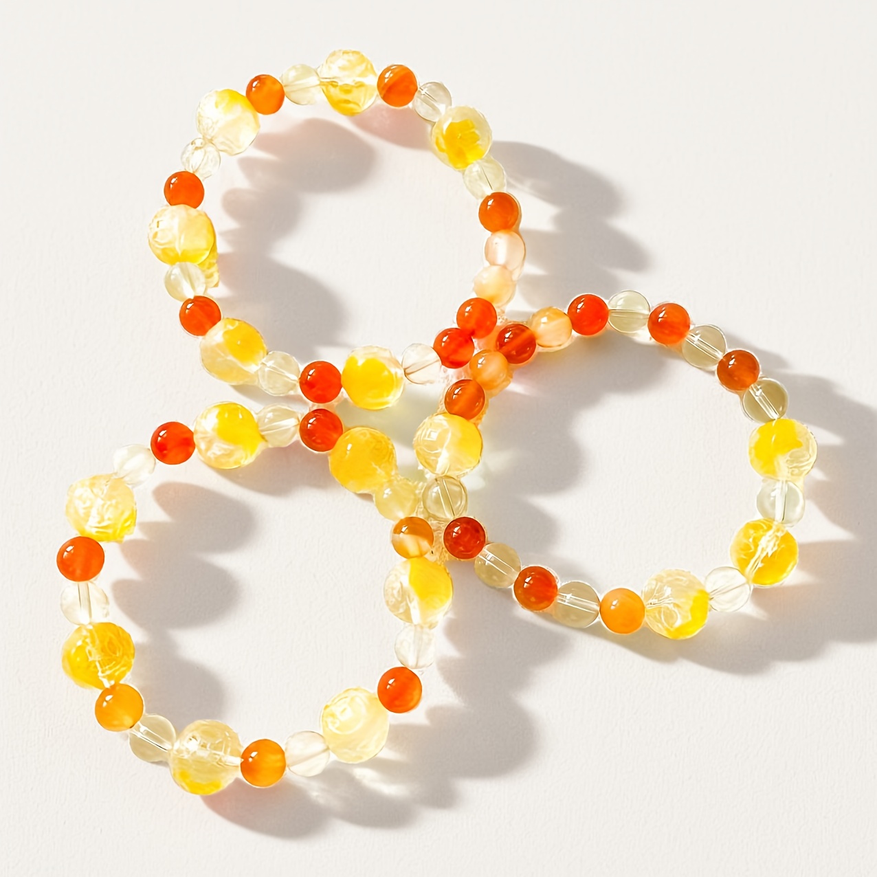 Natural Agate & Citrine Crystal Stone Bracelet Set with Yellow Glaze Ball