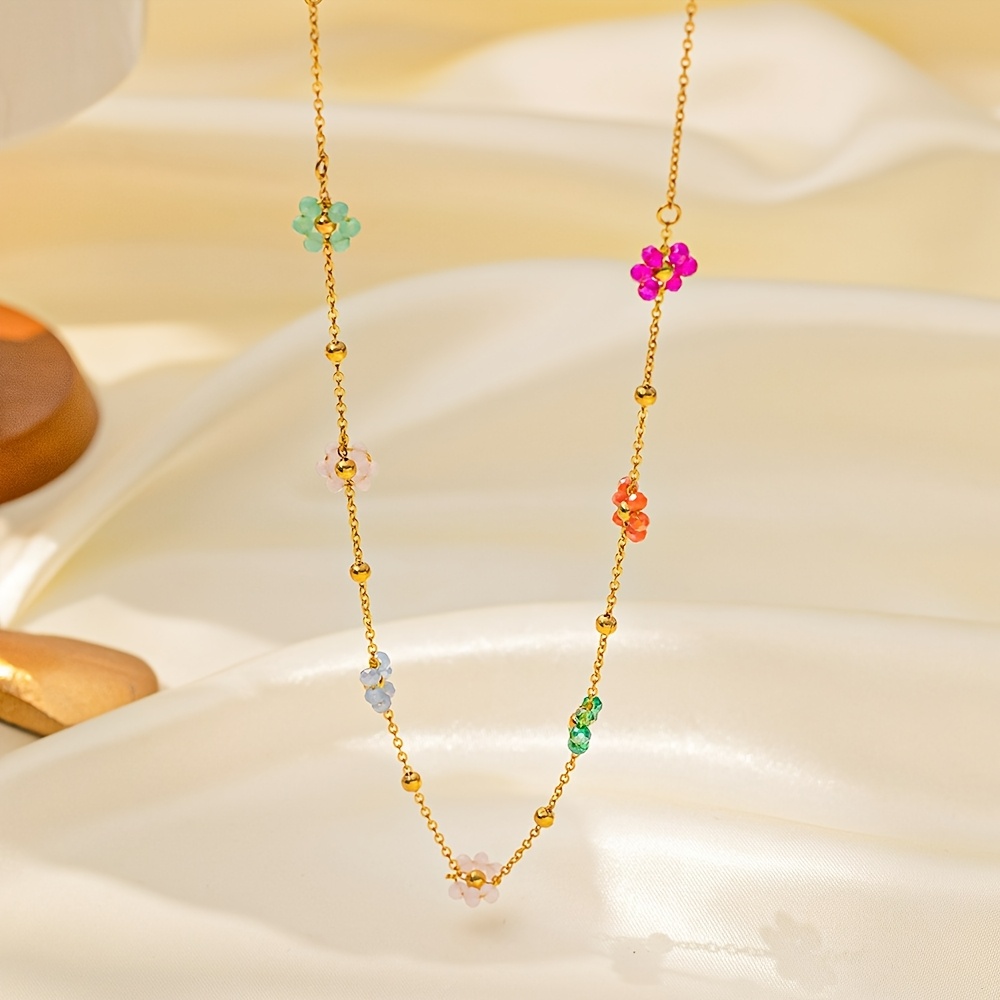 Colorful Crystal Flower Necklace, Dainty Gift