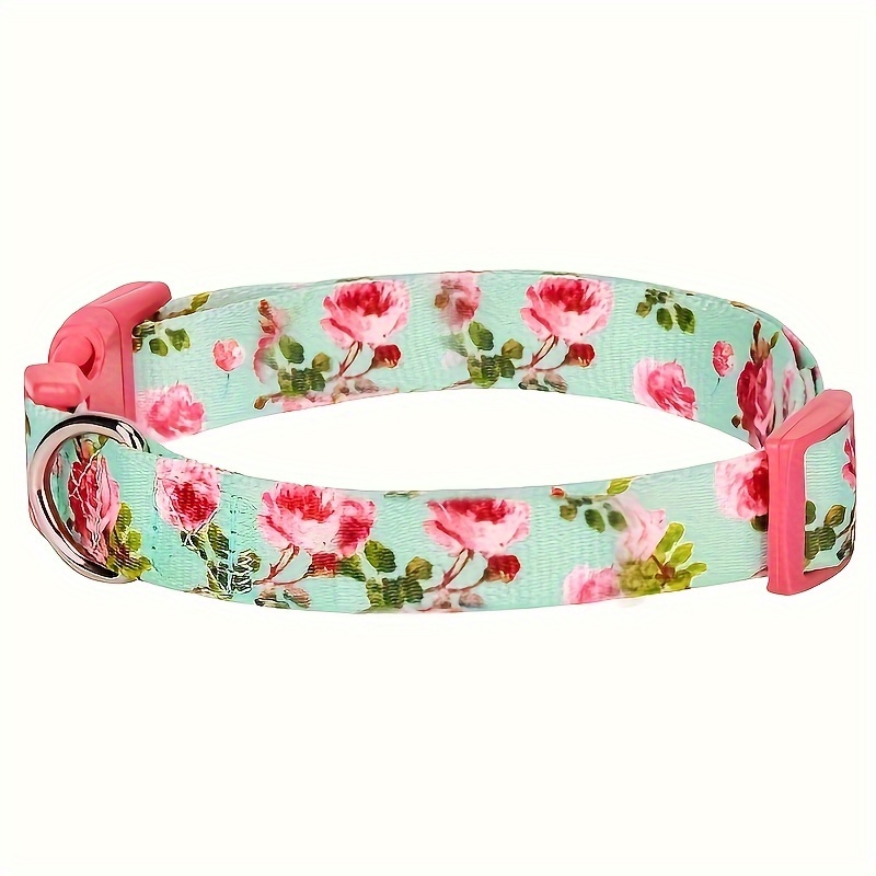 

Adjustable Floral Printed Dog Collar With Safety And Sturdy D-ring, Hand Washable Polyester Fiber Pet Collar For Medium To Large Dogs - Cp608