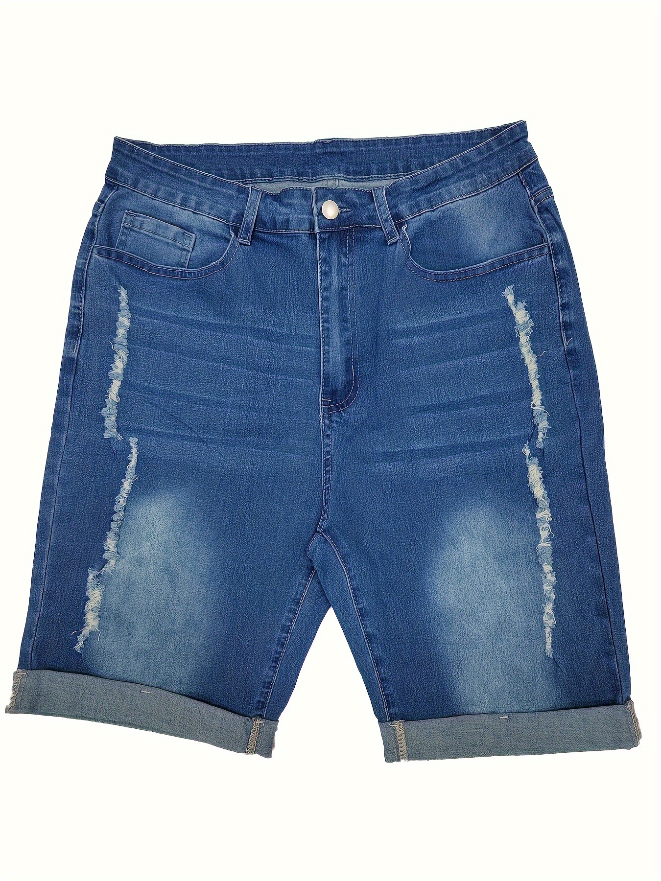 Women's Plus Size Fashion Bermuda Denim Shorts Street Style - Temu