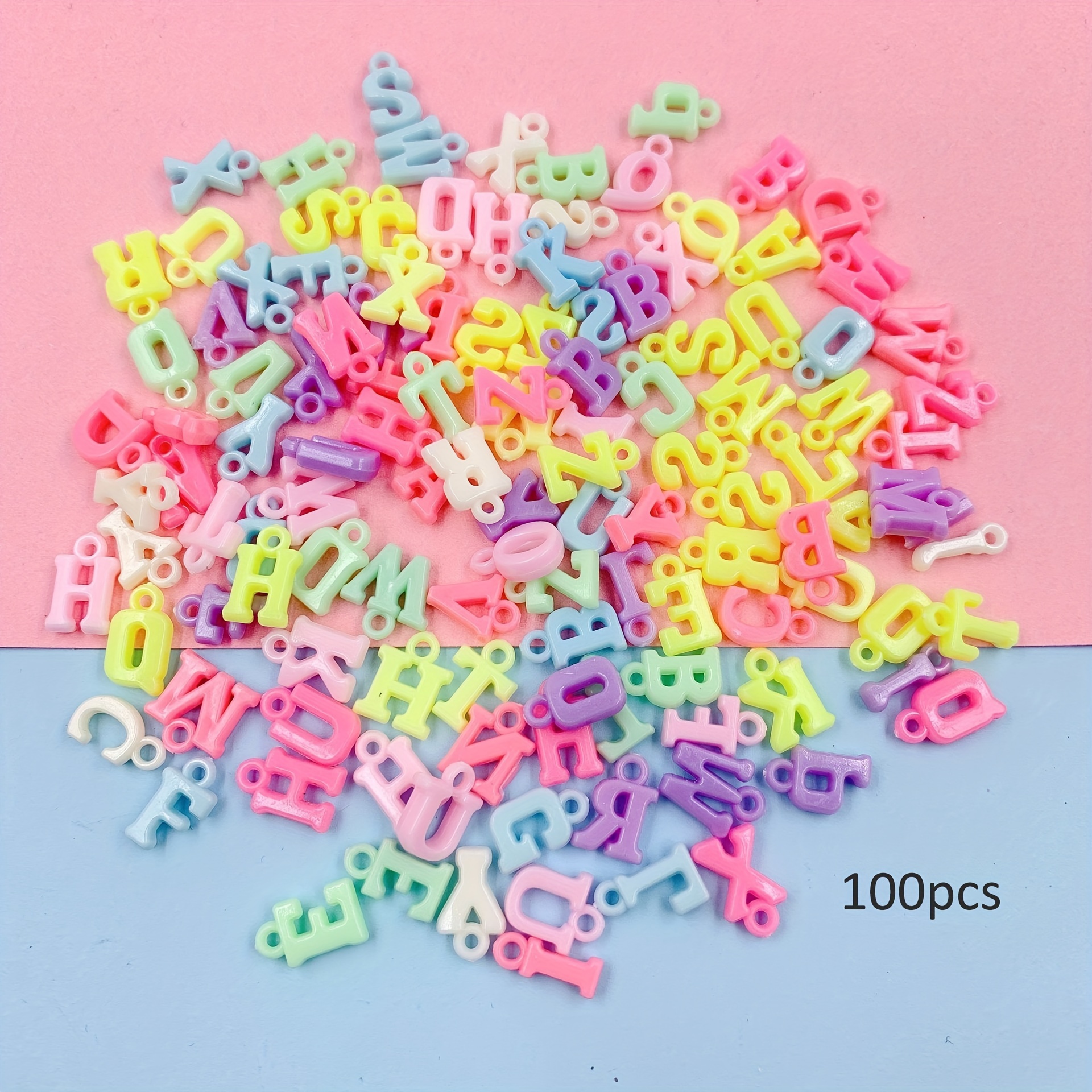 TEMU 100pcs Multicolor Alphabet Letter Charms Pendants - Vibrant Assorted Colors, Durable Plastic Making Supplies For Bracelets, Earrings, Necklaces,