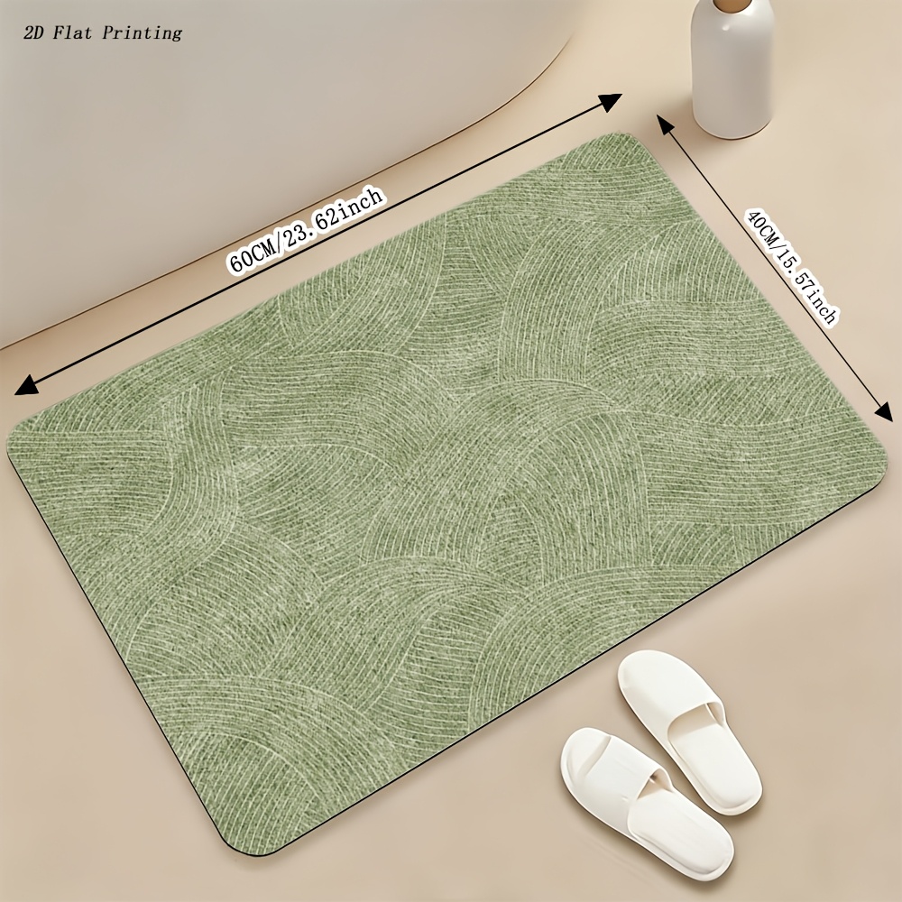 TEMU 2d Flat, 2d Flat, [2d Flat]green Intersecting Lines Texture Pattern Bathroom Non-slip Mat Velvet 850gsm Dot Plastic Bottom Modern Minimalist