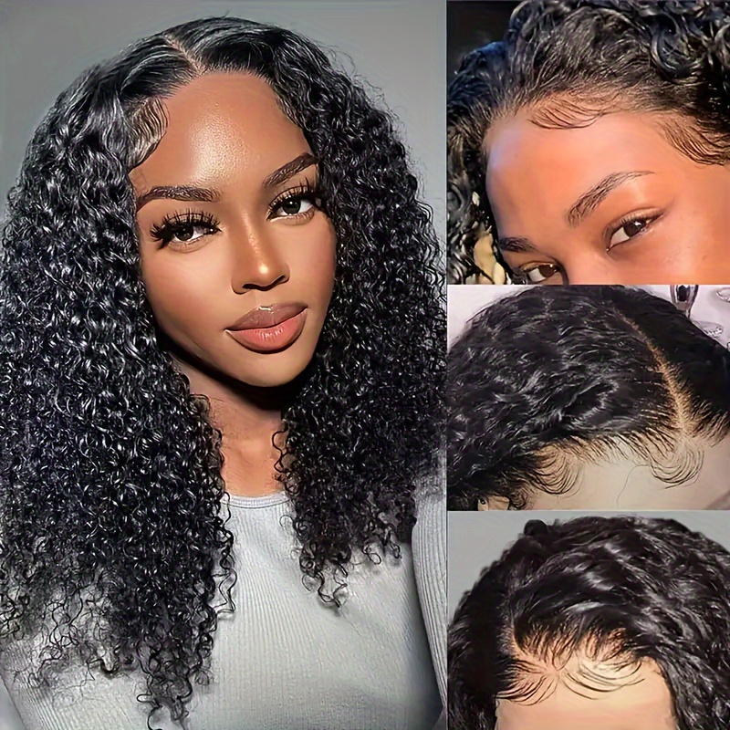 TEMU Brazilian Hair Deep Wave Lace Front Wig Transparent Lace Human Hair Wigs For Women Pre Plucked 13x4 Closure Short Bob Wig Natural Color 180% Density