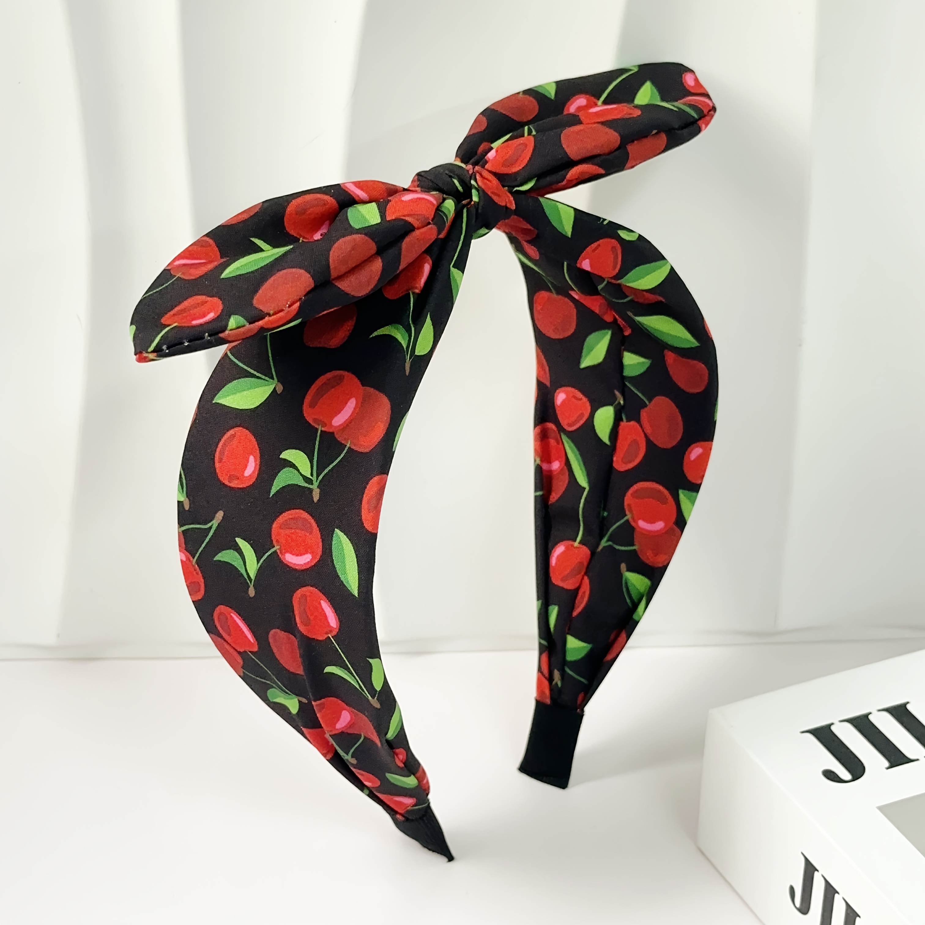 TEMU 1pc/2pcs Elegant Sweet Multicolor Cherry Printed Wide Edge Tied Rabbit Ear Hairbands | Hair Styling Tool For Volume And Part Management, Ideal