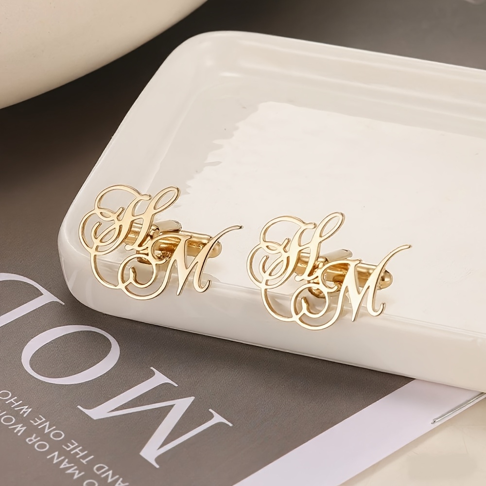 TEMU Custom Couple Initial Cufflinks, Personalized Cursive Two-letter Cufflinks, Stainless Steel Elegant Gentleman Cufflinks, Groom Cufflinks,