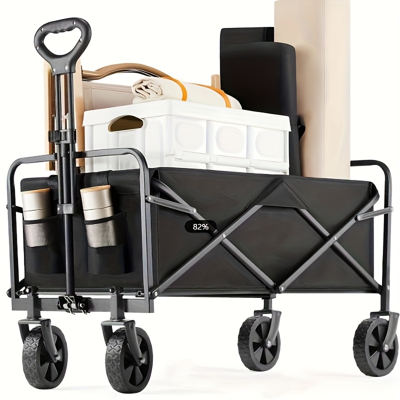 TEMU Handcart Foldable Beach Cart Load Capacity, Foldable Handcart With Rotating Wheels For All Terrain Ideal For Camping Picnic Shopping Garden And