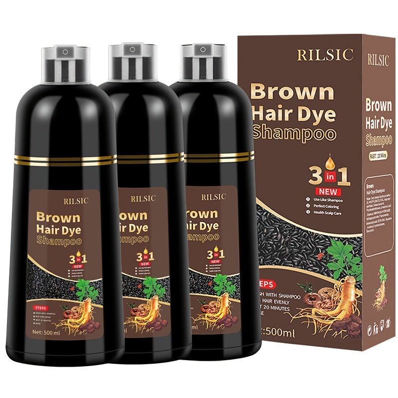 RILSIC 3pcs Hair Dye Shampoo, Quick Acting Hair Dye, Highly Coverage Of White Hair, Containing Ginseng Essence Extract, Moisturizing Hair Care - Both Male And Female Adults Can Use, Suitable for All Kinds Of Hair