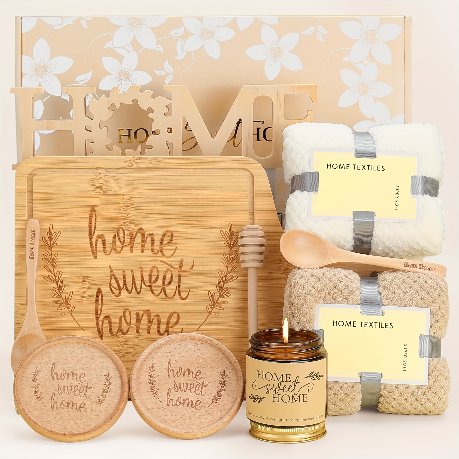 

House Warming Gifts , Housewarming Gift, Housewarming Gifts For New House, Gifts For Home, Home Sweet Home Bamboo Serving Board Candle For Couple Women Men