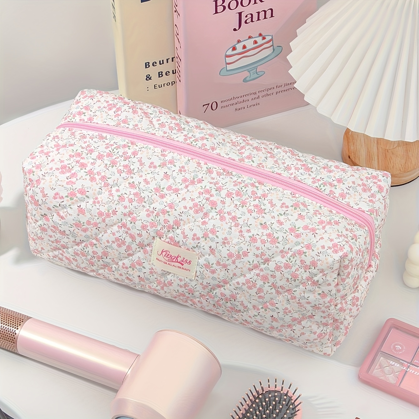 E-shop Neue Niedliche Blumen-Haartrockner-Tasche, Tragbare Multifunktionale Make-up-Tasche, Kosmetik-Aufbewahrungstasche, Reise-Toilettentasche,