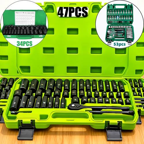 34pcs impact socket set with 1 2 driveor 53pcs tool set or 47pcs impact socket set with 3 8 drive sae 5 16 to 3 4 and metric 8 to 22mm sizes 6 including ratchet handle extension rod and connector cr v