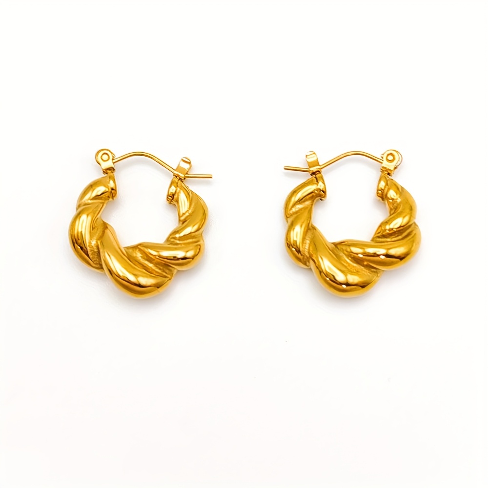 Women's Twisted Design Stainless Steel Hoop Earrings, Elegant