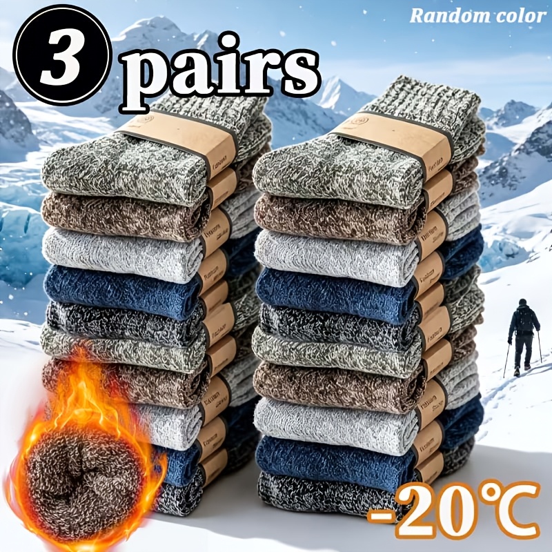 TEMU Random 3 Pairs Unisex Winter Mid-calf Socks, Autumn/winter Warm Combo Socks, Vintage Pattern Cold-proof Socks, Suitable For Outdoor Skiing And