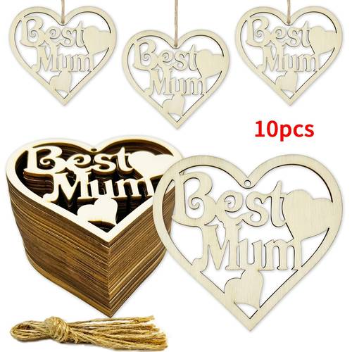 10pcs unfinished wooden heart shaped decorations mothers day gift hollow with floral patterns lightweight and elegant home decoration craft projects