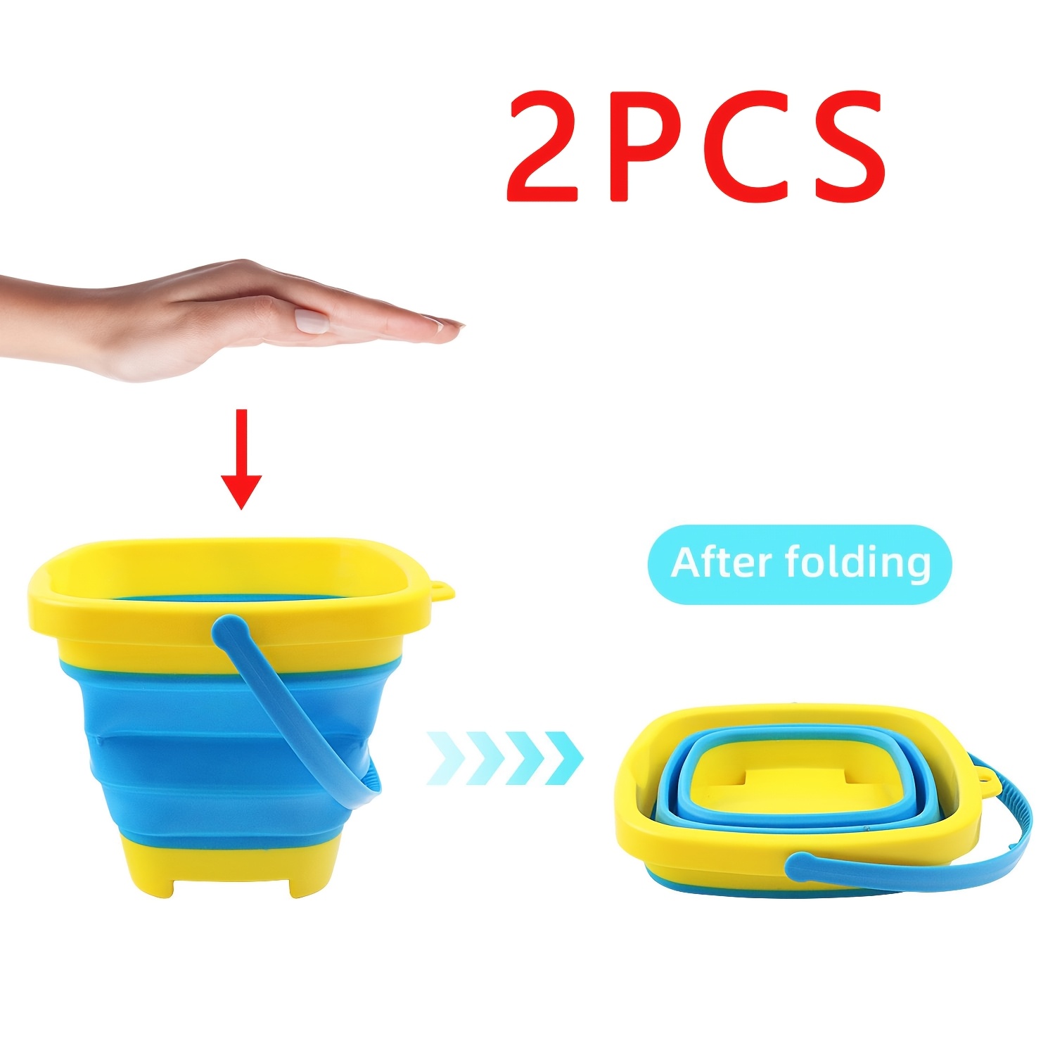 Image of 2pcs Foldable Buckets, Multifunctional For Beach, Camping Gear, Beach Parties, Fishing, And Fun Activities, Outdoor Seaside Sand Play And Water Play Tools, Storage Buckets
