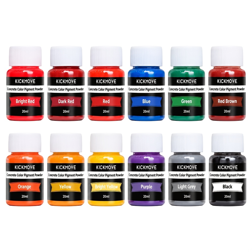 TEMU 12 Colors Concrete Color Pigment Mica Powder Set, 20ml Bottles For Cement, Plaster, Resin Crafts And Diy Art Projects