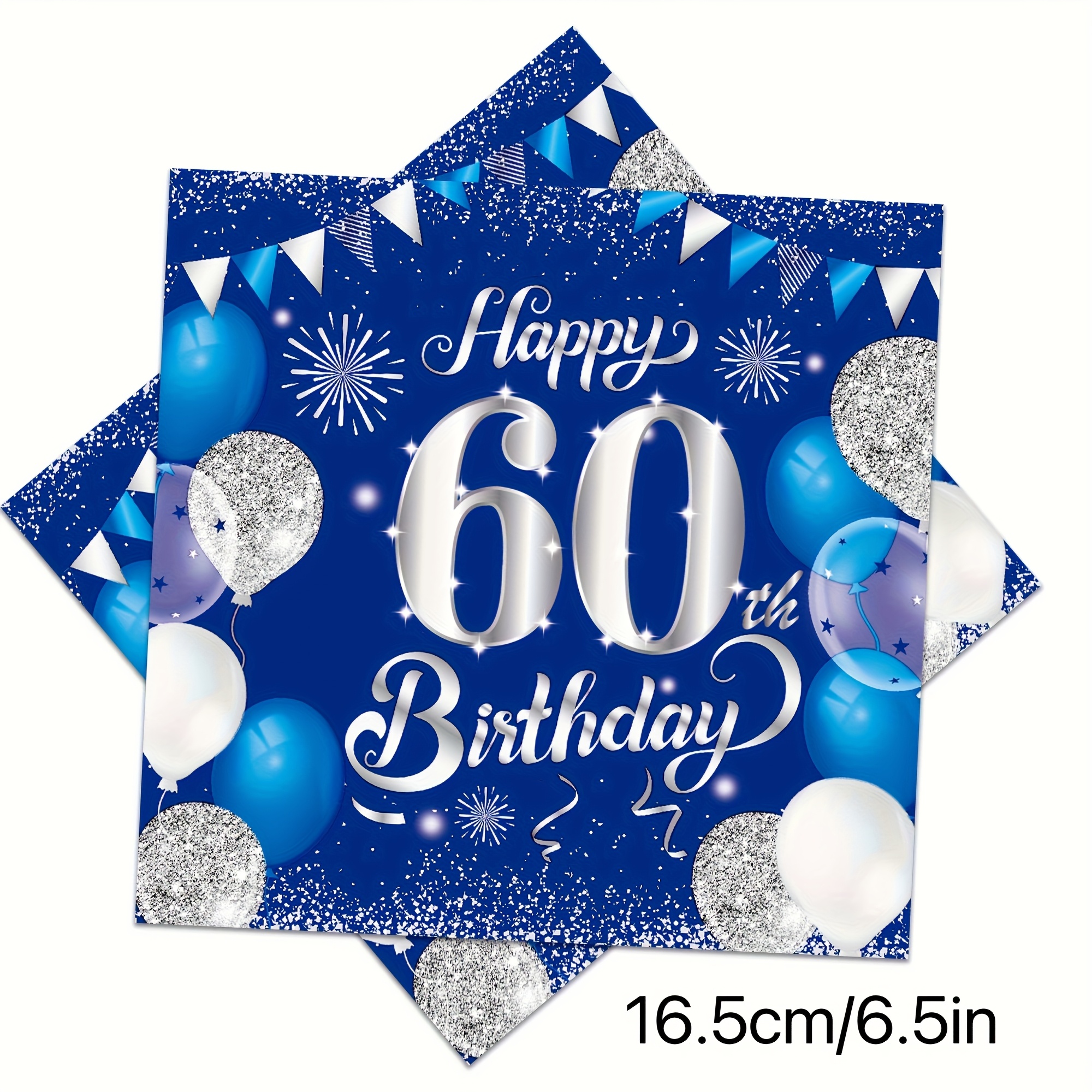 Image of 70 Happy Birthday! 60th Birthday Party Supplies Men's And Women's Navy Blue Silvery Napkins 6.5x6.5 Inches, Suitable For 60th Birthday Anniversary Decoration For Halloween、christmas