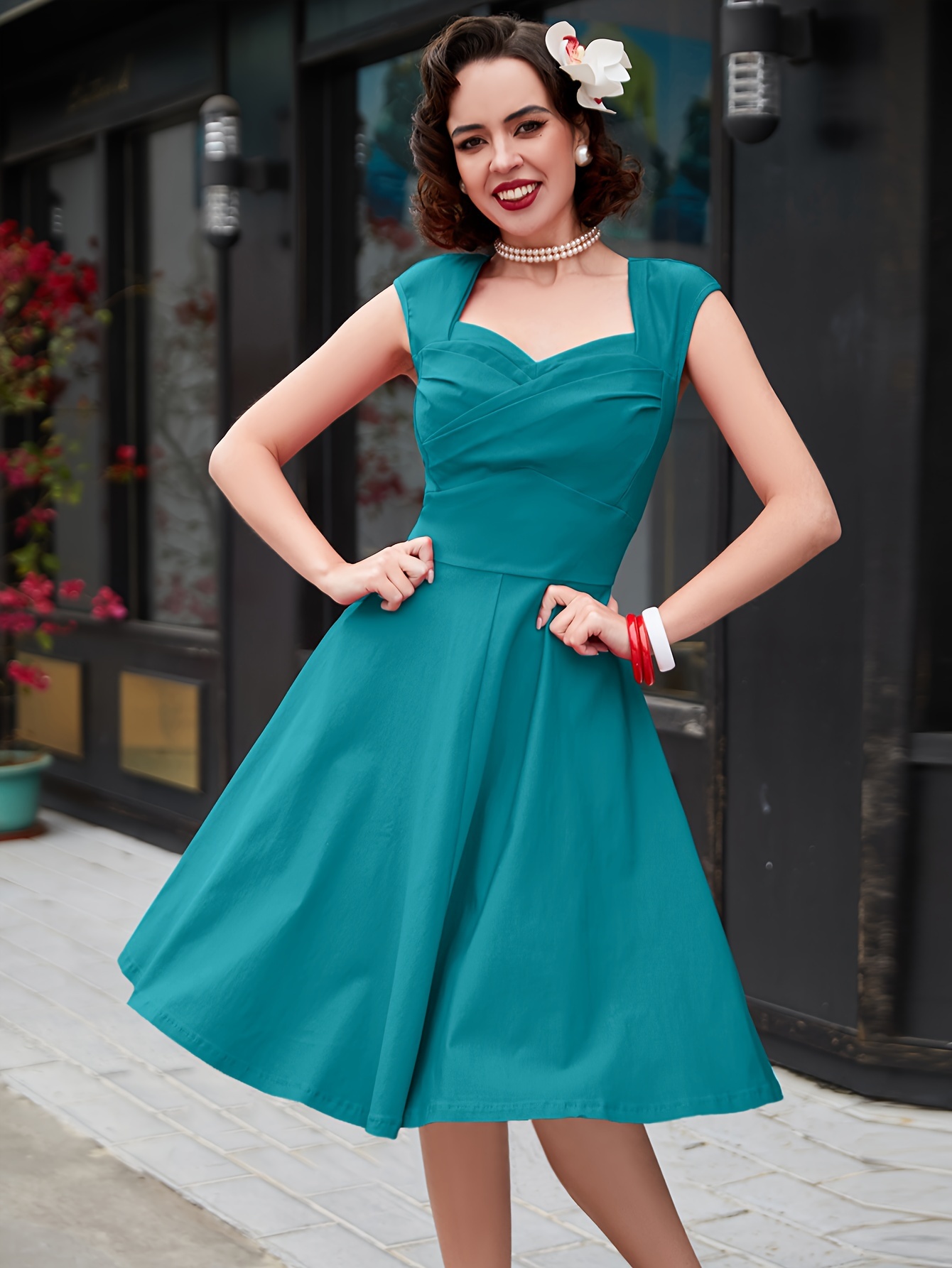 Jeans Donna Bbonlinedress Rockabilly, Abito Da Donna A 3/4 Con