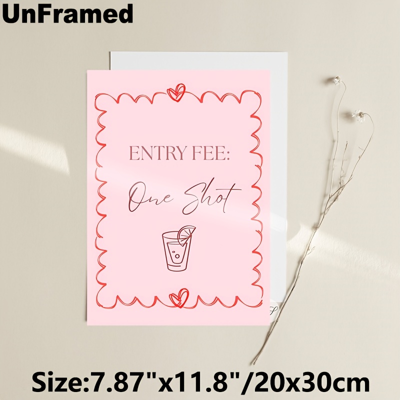 TEMU 2d Flat, 1pc Modern Minimalist Suitable For Wedding Bachelorette Galentines Party Poster - Entry Fee Sign, Chart, Unframed Canvas For / Wall