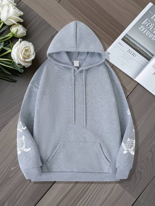 womens plus size oversized hoodie with sea turtle print pink white casual pullover sweatshirt kangaroo pocket drawstring hood machine washable relaxed soft fabric construction