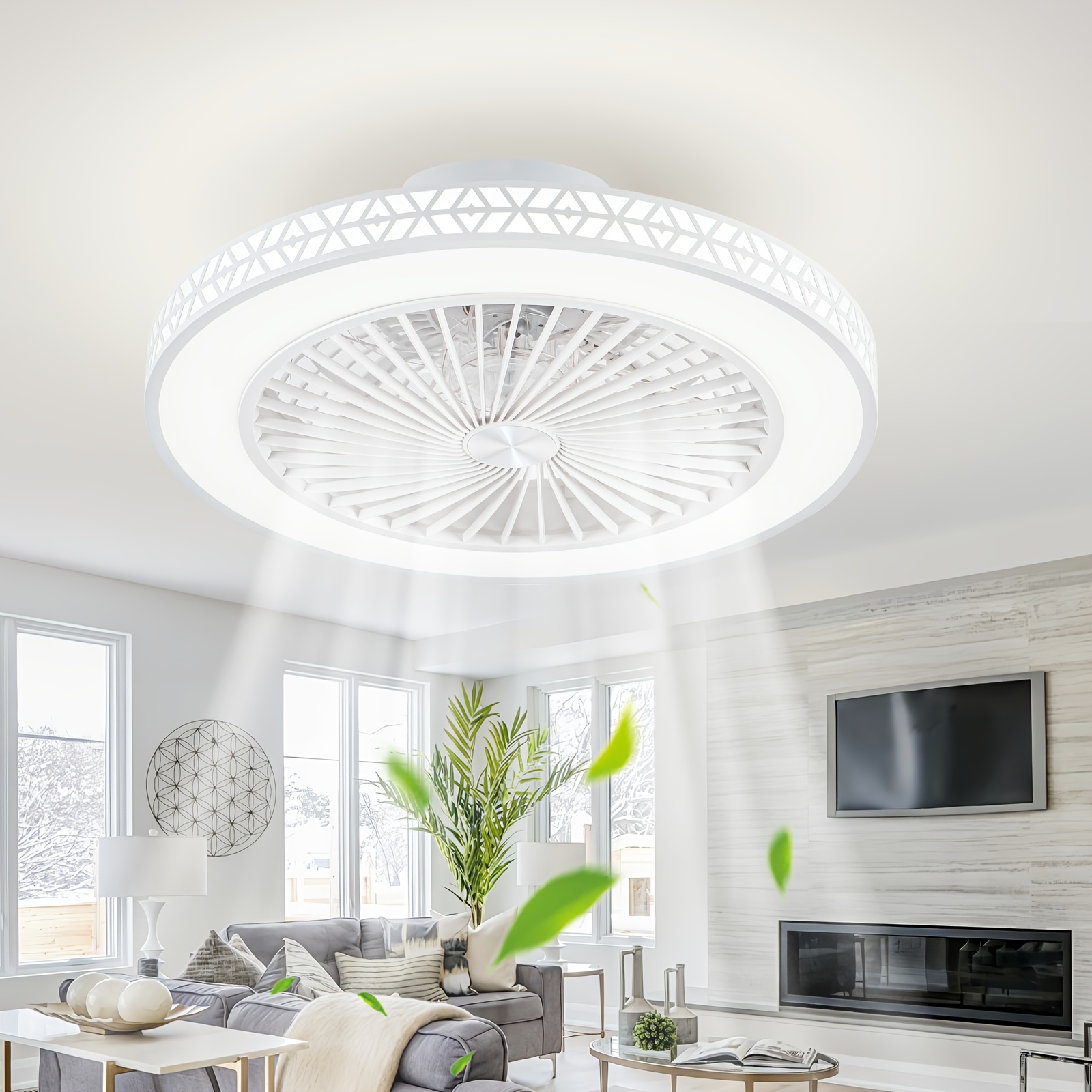 TEMU 48cm Ceiling Fan With A Design, Modern Low Profile Recessed Ceiling Fan Multifunctional (1-6 Speed, Reversible, 3 Color Dimmable Led Light,