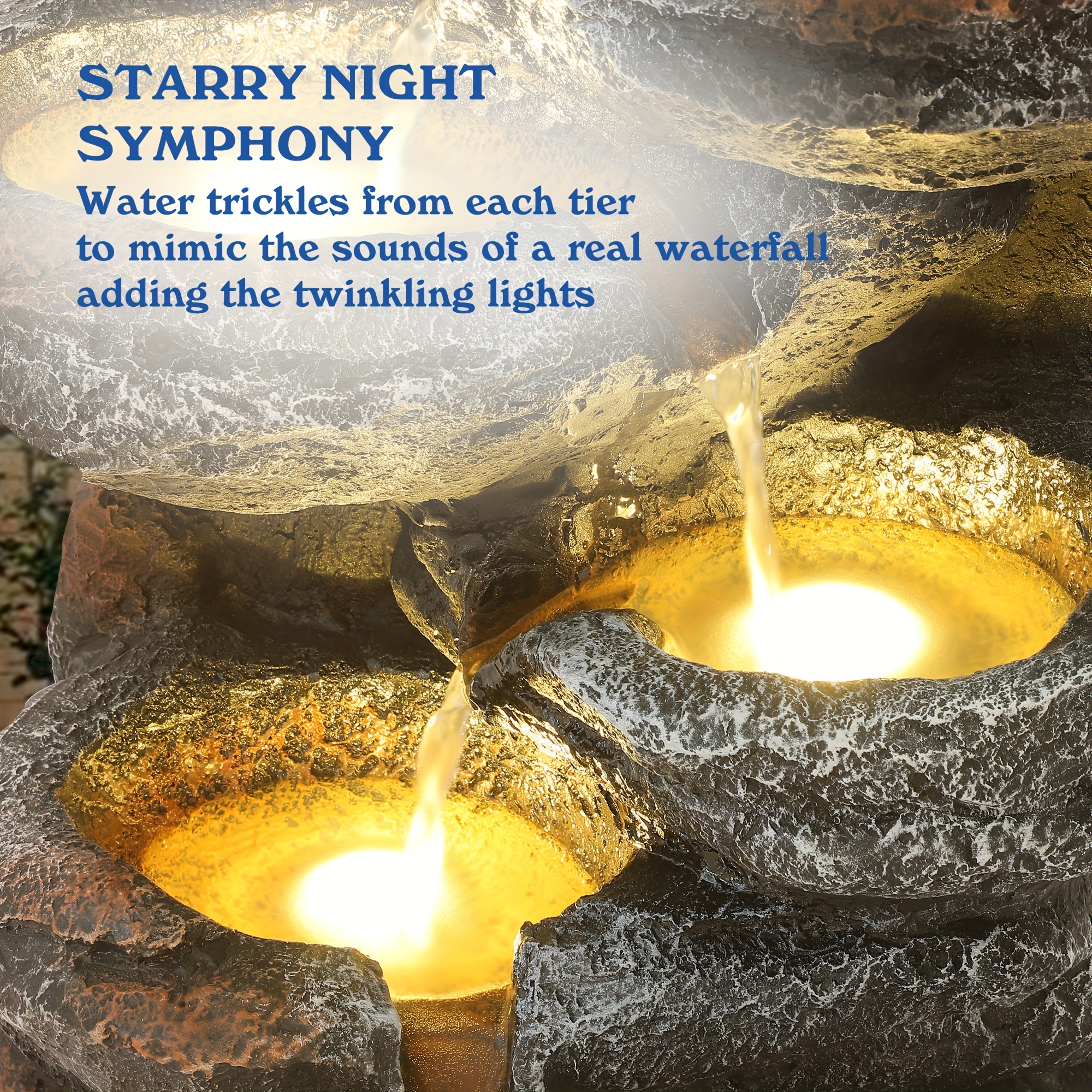 [Soothing Rockery Fountain] 6-Tier Cascading Rockery Outdoor Fountain | Garden Floor-Standing Stone Waterfall with Pump, Rocky Peak Decor - Soothing Tranquility Water Fountain for Home Garden Yard, 26