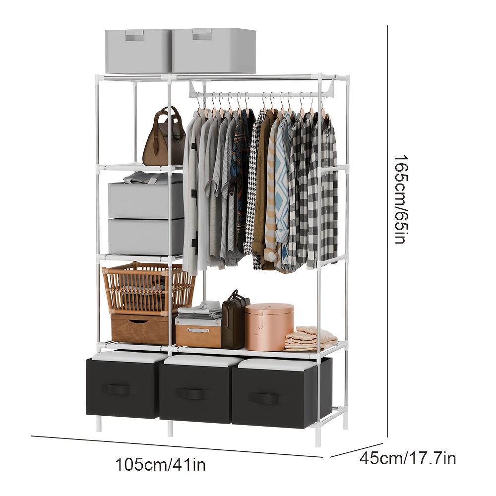 TEMU 1pc Black Folding Wardrobe, A Bedroom Storage Unit With Hooks And 4 Storage Bags, Provides Storage Space, Perfect For Bedroom Use, To Store