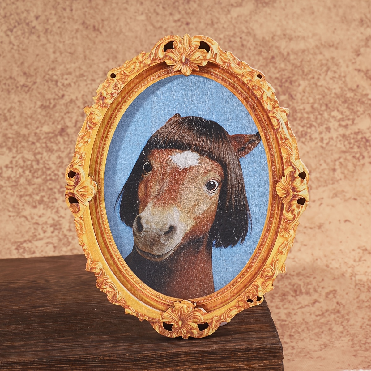 E-shop 1 Kopf Pferd Kühlschrankmagnet, kleines kreatives gerahmtes Hängebild, dekoratives Gemälde, kreatives Geschenk, Retro-Stil ovale Form,