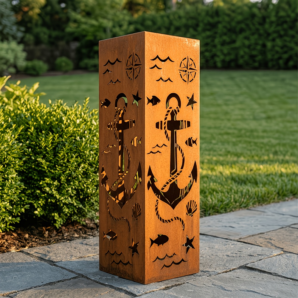 Image of 【2d Flat】 [2d Flat] 1pc Metal Garden Stake, Nautical Theme Country Style Courtyard Sculpture, Outdoor Garden Artwork, Courtyard Decoration And Pastoral Garden Ornament - For Nautical Lovers