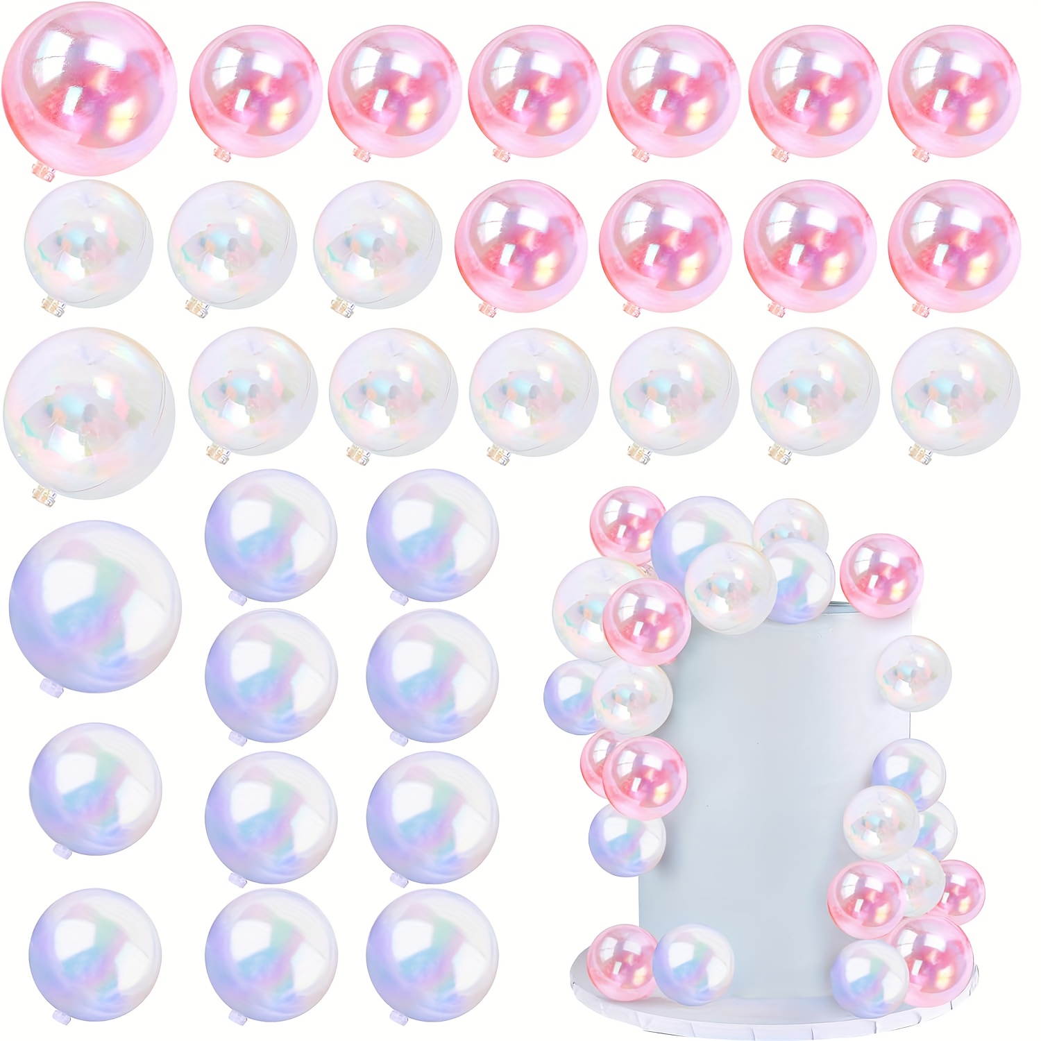 

36 Pcs Bubble Balloon Cake Toppers – Non-electric Pearl Cake Decoration Supplies For Birthday, Wedding, Anniversary, Graduation – Versatile Party Toppers For Christmas, Halloween, Thanksgiving
