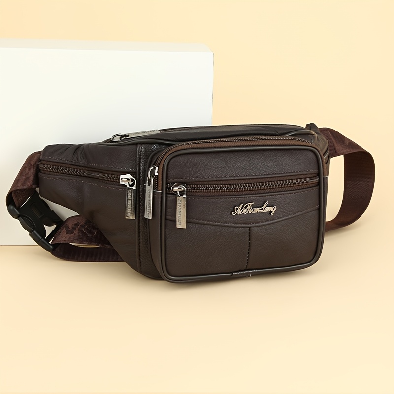 Image of Men's Waist Bag, Women's Multifunctional Genuine Leather Universal Wear-resistant Cashier Bag, Large Capacity Top-grain Cowhide Chest Bag