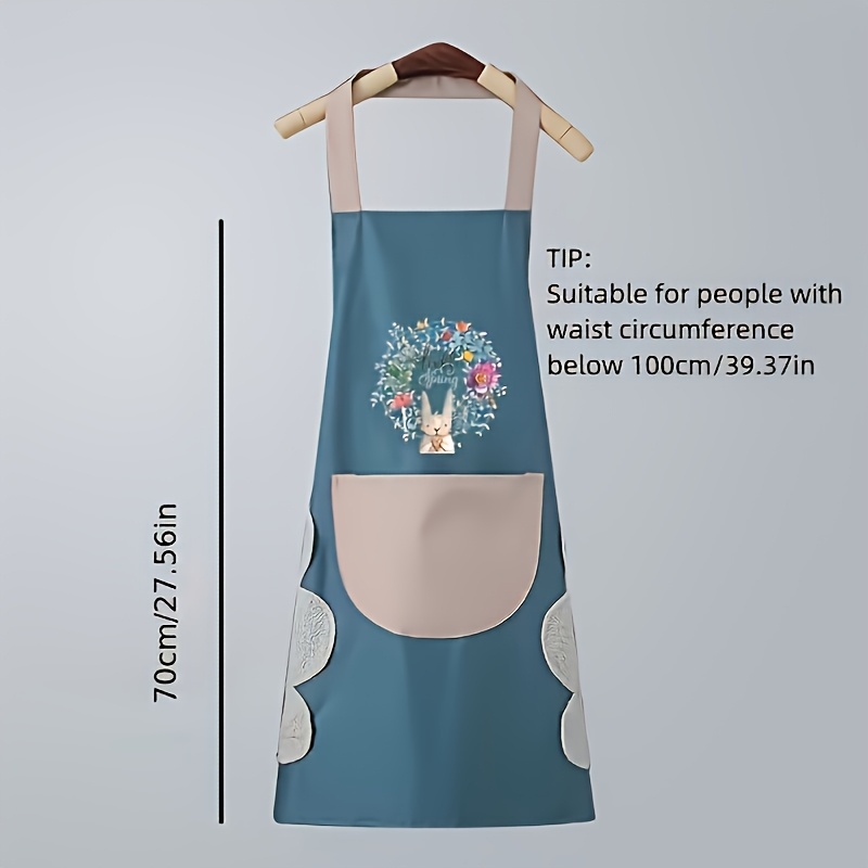 1pc cute rabbit   kitchen apron waterproof oil resistant with hand wipe pocket   pvc material   cooking gardening household use easy to clean no battery needed apron for kitchen details 2