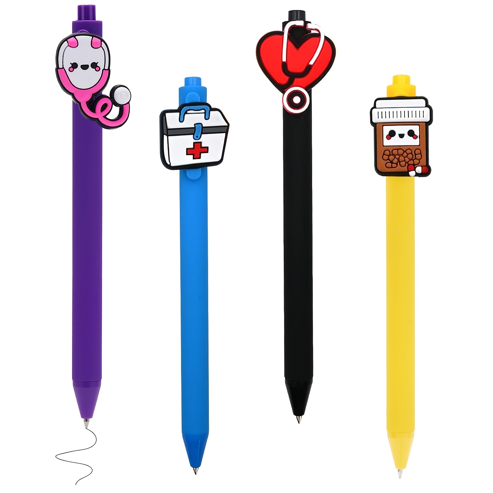 

4-pack Round Plastic Technical Pens With Cartoon Themes - Medium Point, Retractable Design For Smooth - Ideal Gift For Nurses, Medical , Icu & Er Professionals