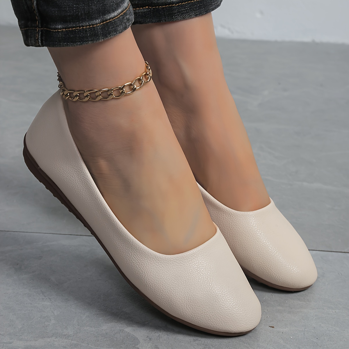 women's slip round toe flats synthetic cover soft sole Temu